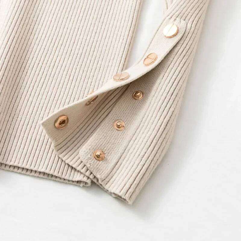 Slim Knit Women Pullovers Casual Y2k Top Autumn Winter Button Sweater Female Jumper Tops Pullover Z260314