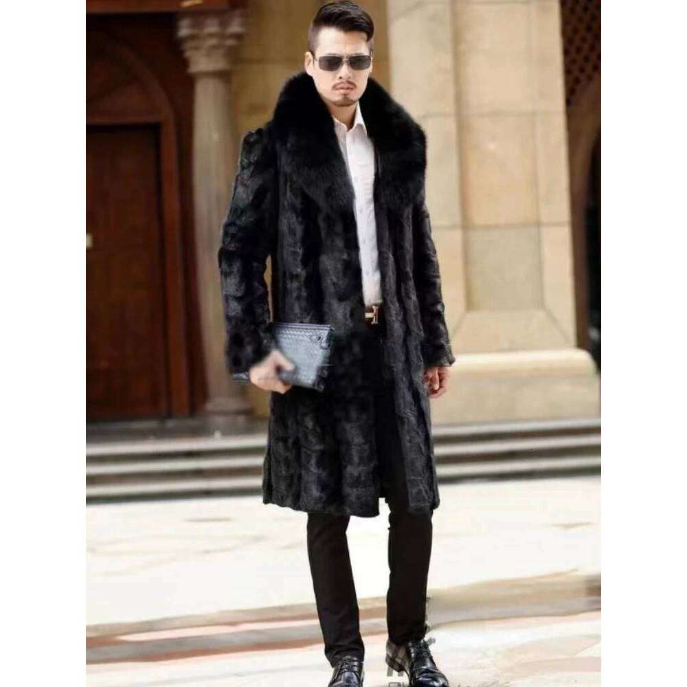 Luxury Brand Thick Warm Faux Men Collar Long Sleeve Mid-length Fur Coat Slim Outerwear New Fashionable Z260313