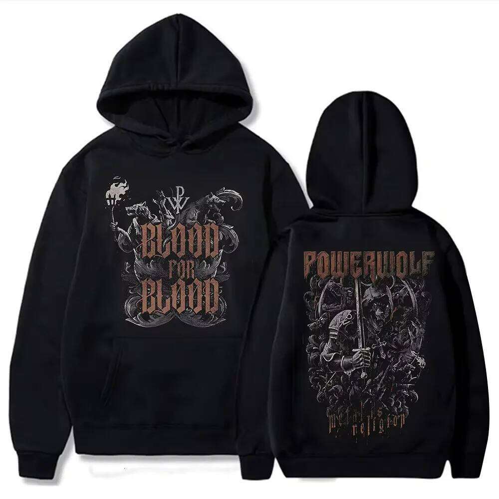New Fashion Autumn/Winter Via Dolorosa Black Powerwolf Oversized Hoodie Pattern Streetwear Retro High Quality Sportswear Z260314