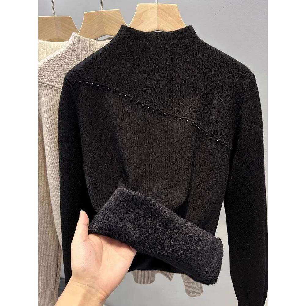 One-piece Thickened Fleece Sweater for Women, Half Turtleneck Base Shirt, Inner Wear, Autumn Winter New Knitted Pullover Top Z260313