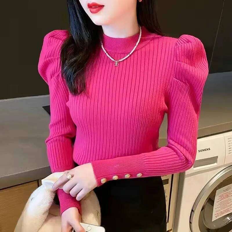 Women Autumn Winter Turtleneck Sweater Vintage Solid Basic Knitted Tops Casual Slim Pullover Korean Fashion Simple Chic Jumpers Z260314
