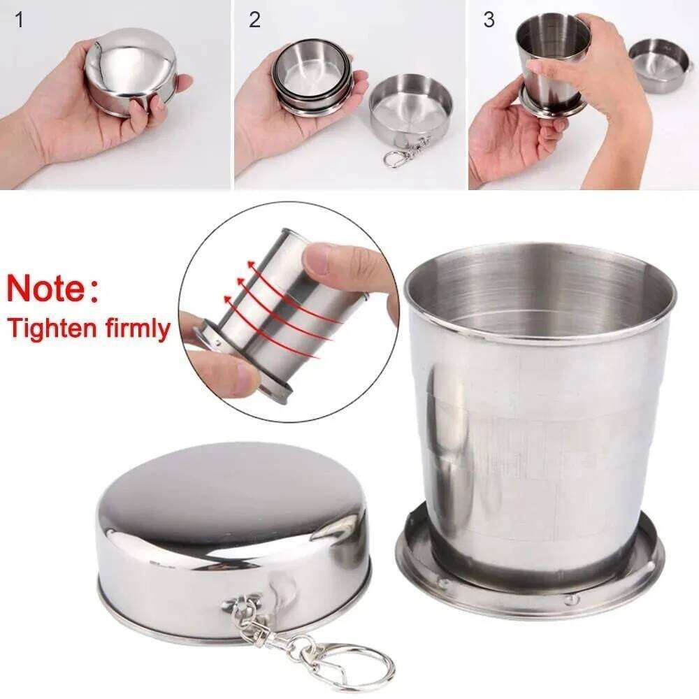 1 Piece Stainless Steel Folding Outdoor Portable Camping Drinking Cup Detachable Foldable with Keychain Drinkware Z260314
