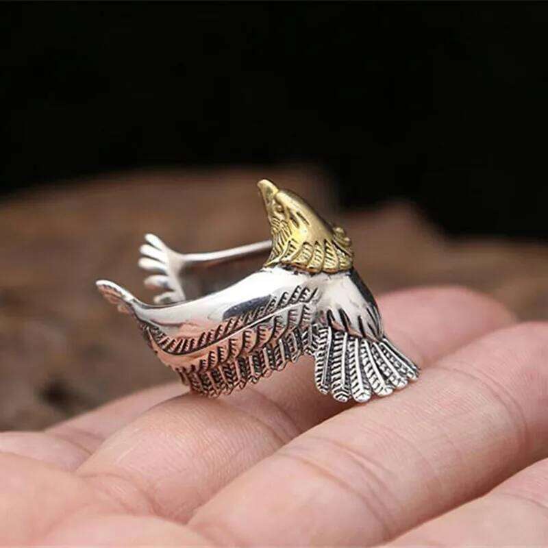 Buyee 925 Sterling Silver Unique Big Finger Cute Golden Eagle Head Open Ring for Men Women Punk Animal Fine Jewelry Circle H260312