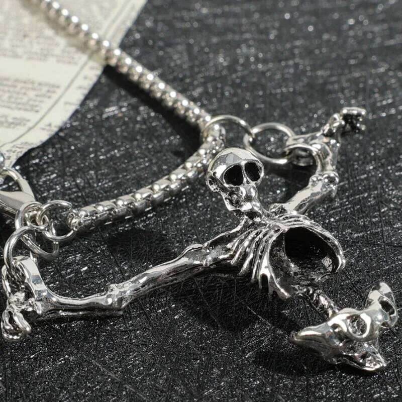 Halloween Dark Skull Retro Gothic Adjustable Alloy Necklace Punk Human Skeleton Jewelry Pendant Chain H260312
