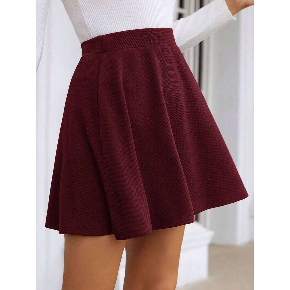 Ladies casual all-in-one high-waisted solid-color elastic-waist skirt Z260314