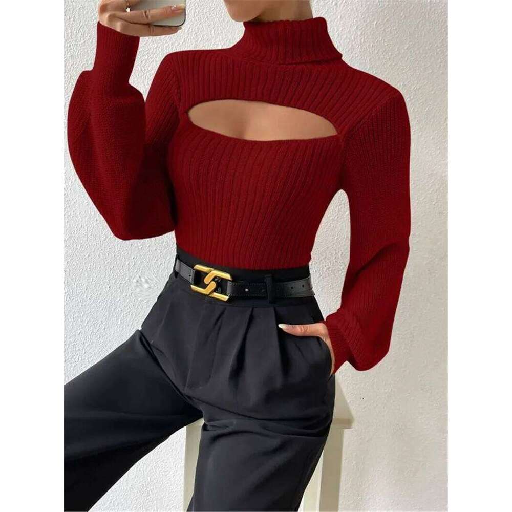 Autumn and Winter Sexy Loose Versatile High Neck Hollow Breast Leakage Sweater Women Z260313