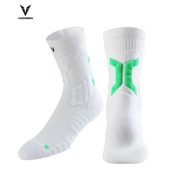 Veidoorn High Quality Sport Socks for Men Mid Calf Length Running Basketball Socks Thicken Non Slip Camping Cycling Stocking D260313