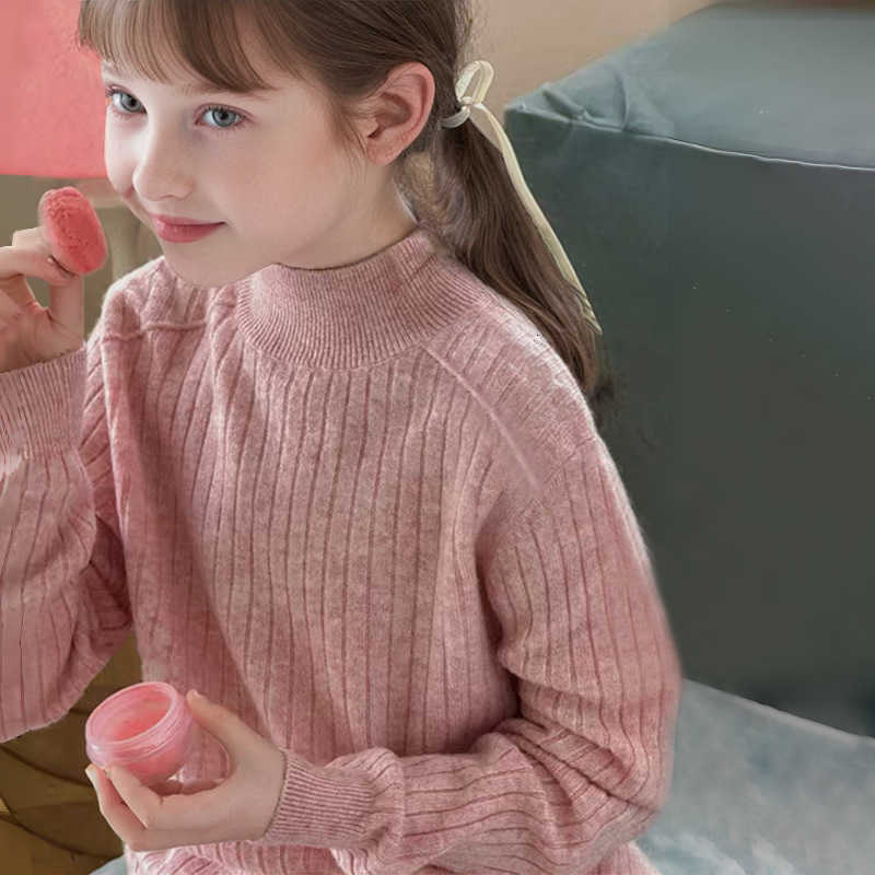 Women's Knits & Tees Girls' Sweater for Autumn and Winter New Style for Older Children Stylish Half-Turtleneck Knit Pullover Top