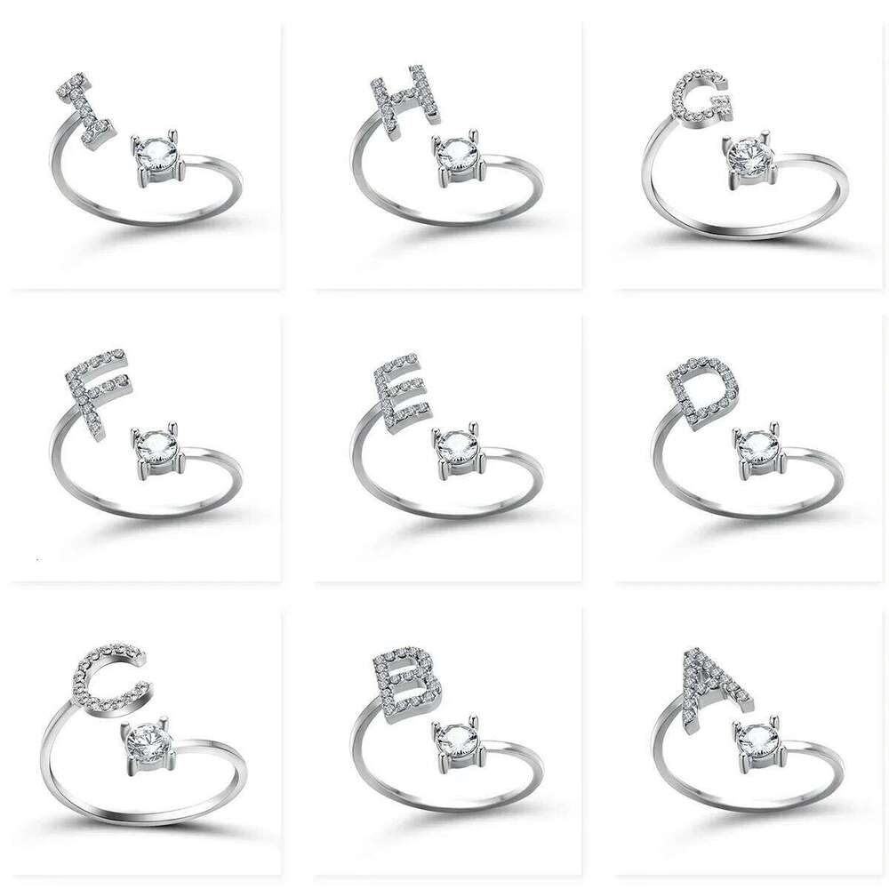 Adjustable Initials Stainless Steel Simple Zircon Letter Rings for Women Wedding Band Couples Jewelry Accessories Gifts H260312