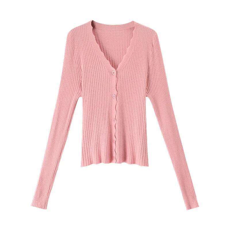 Women's Rib Knitted Crew Neck Cropped Cardigan Pastel Pink Purple Long Sleeve Fitted Short Sweater Jacket Fall Winter Y2K Outfit Z260314
