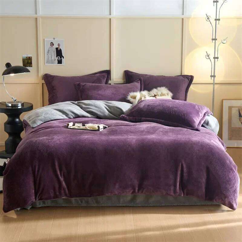 2024 new thickened autumn and winter solid color double-parcel milk fleece four-piece warm quilt cover bed sheet mattress kit H260312 - view 7