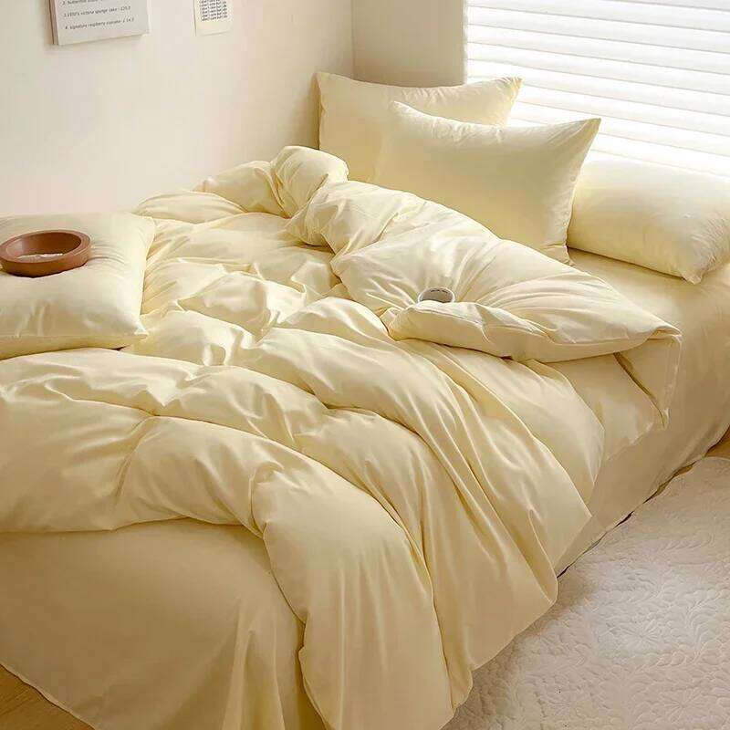 Solid Bed Linen Cotton Bedding Set with Sheet Duvet Cover Pillowcase Single Couple Bedsheet King Queen Double Twin Size H260312 - view 7