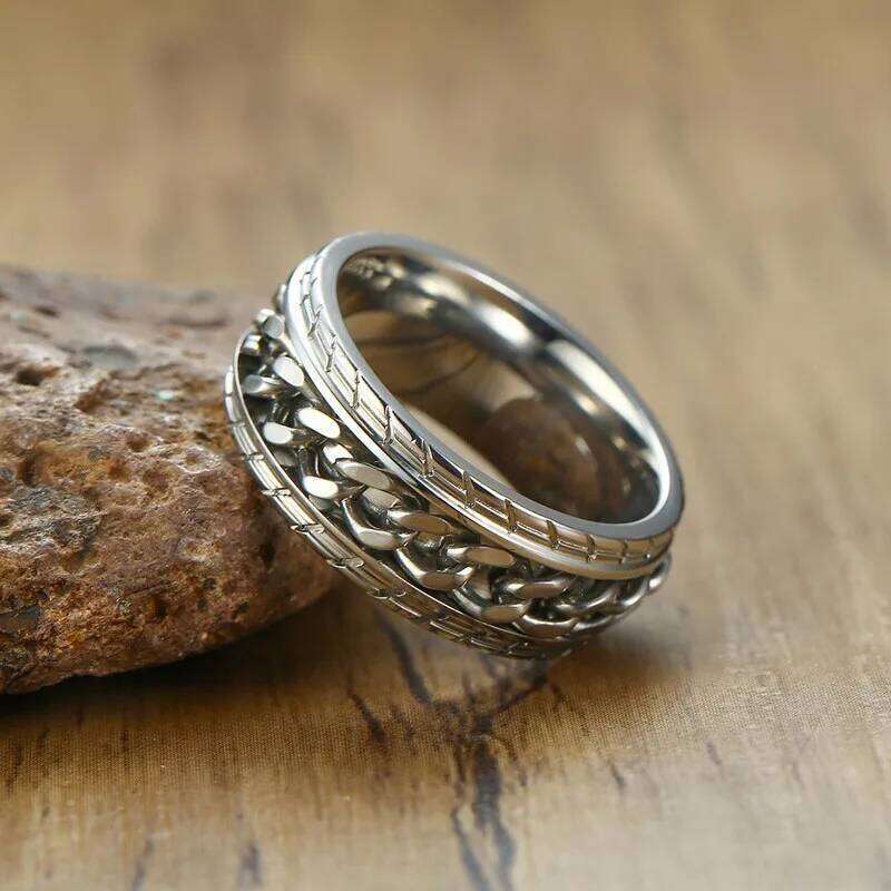 Meditation Men Spinner Spinning Ring in Stainless Steel Curb Chain Worry Anxiety Rings H260312