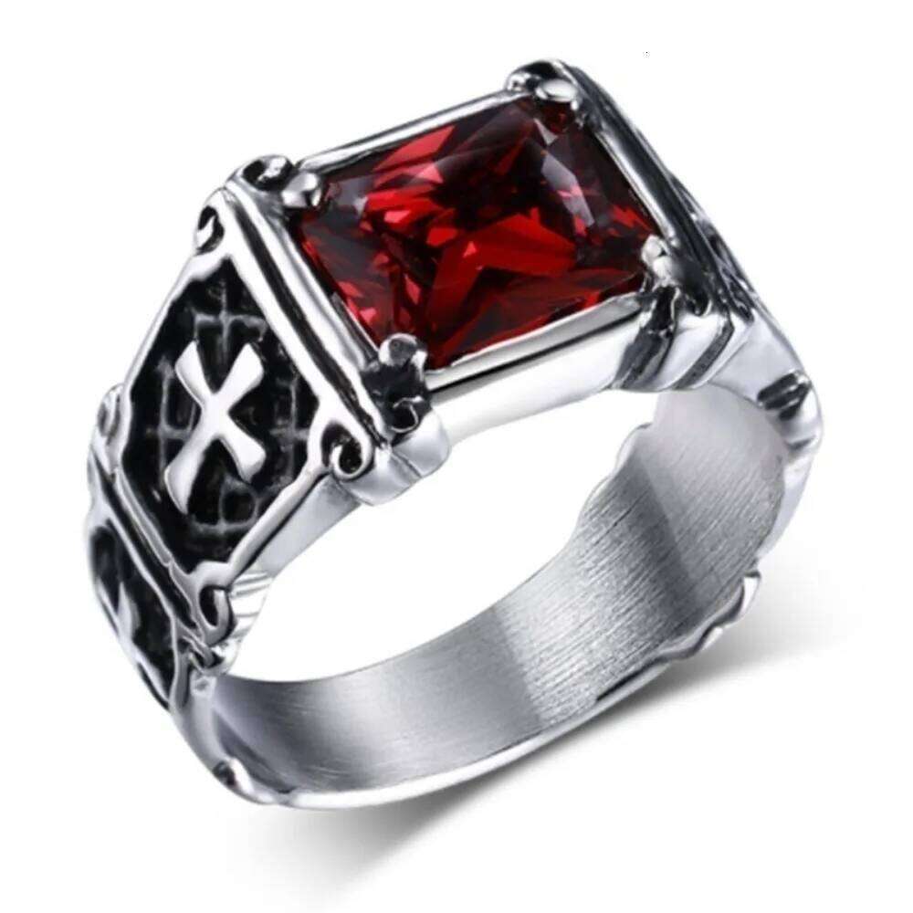 Simple Fashion Creative Trend Personality Delicate Red Zirconia Cross Pattern Ring Charm Men Party Jewelry AccessoriesAmuletGift H260312