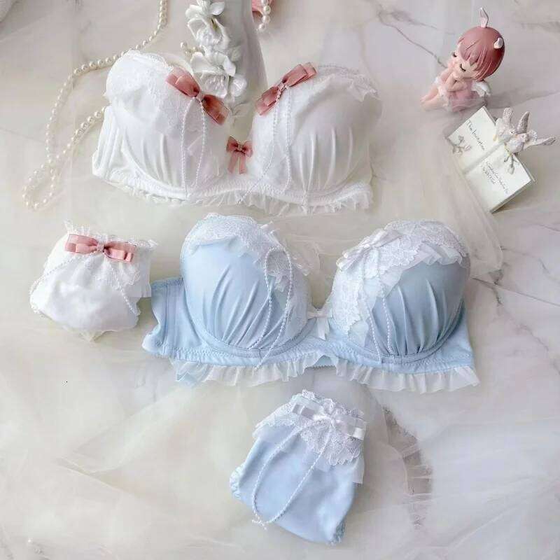Embroidered Thin Cup Without Steel Ring, Comfortable Cute Gathering For Student Girls, Sexy Lingerie And Bra Set