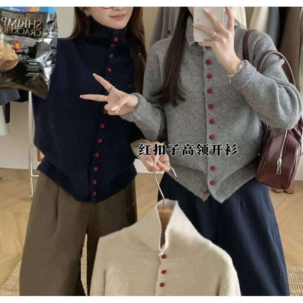 Cardigans Casual High Neck Knit Loose Single Solid Breasted Coats Lazy Style Outerwear For Women In Autumn Winter Z260313