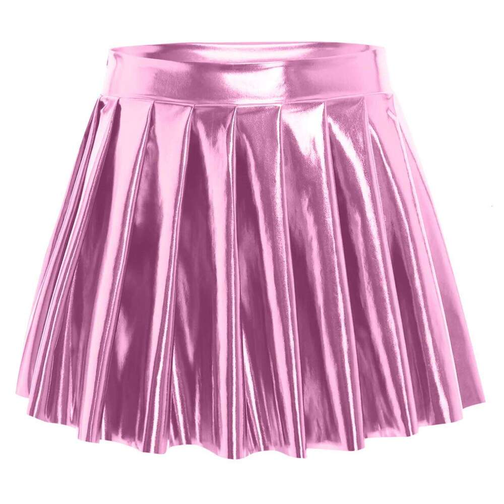 Womens Metallic Shiny Pleated Short High Waist Side Zipper Ruched Holographic A-line Mini Skirt Disco Rave Party Costume Z260314