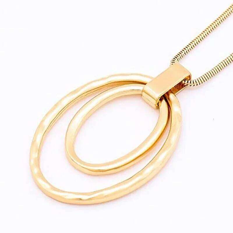New Large Double Circle Pendant Necklace Fashion Simple Sweater Chain H260312