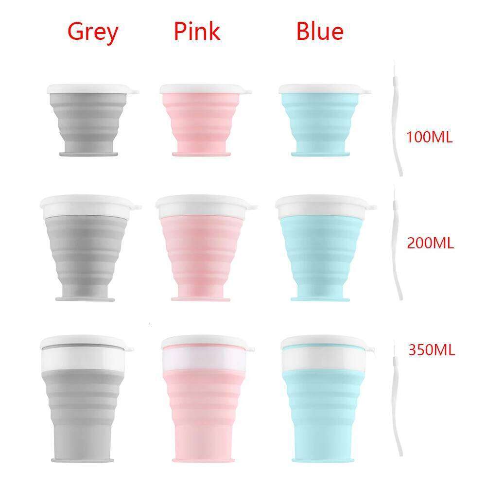 Portable Silicone Folding Water Cup Outdoor Heat Resistant Foldable Mug with Lid Collapsible Travel Drinking Cups for Camping Z260313