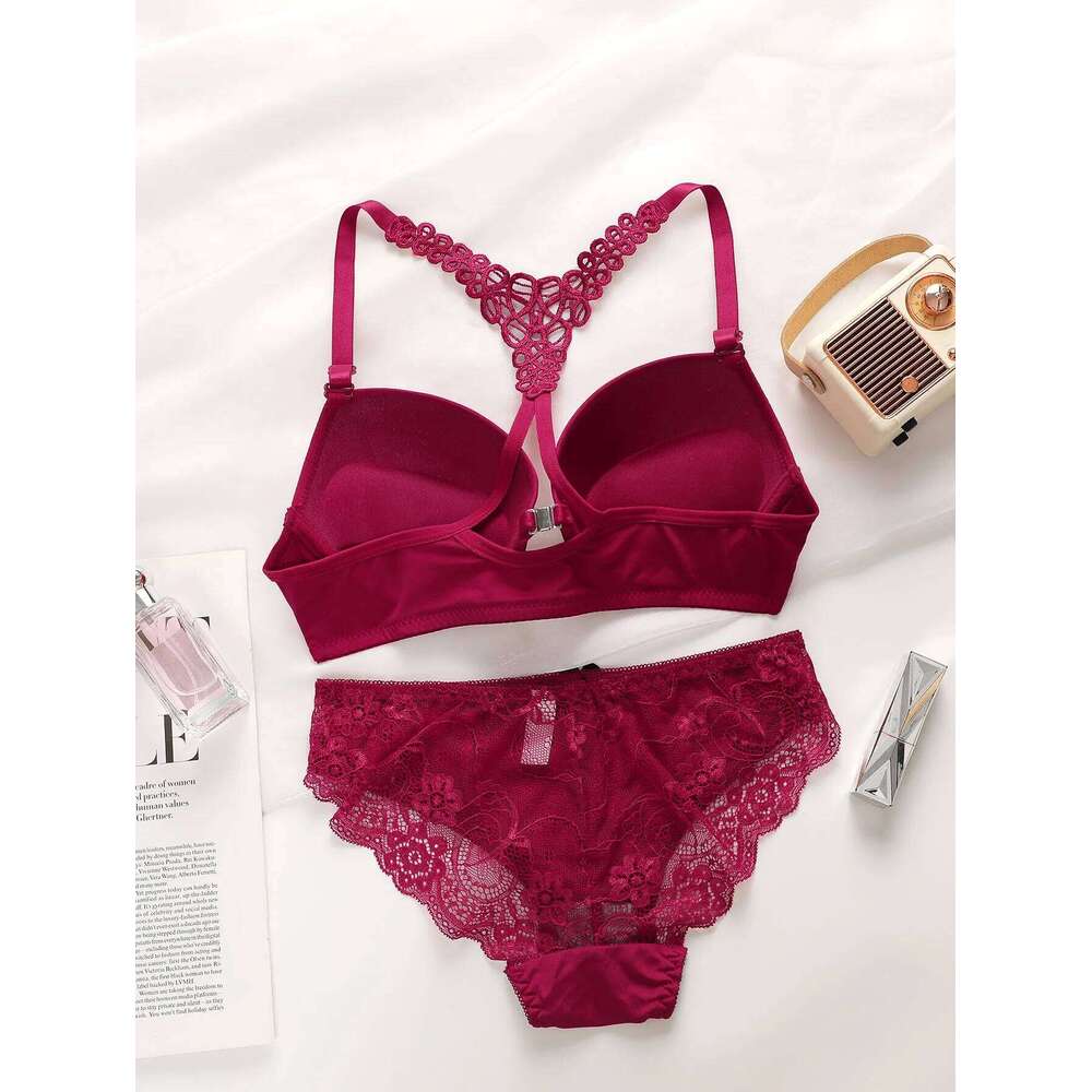 Ladies' black red blue with steel rims front buckle beautiful back pull up bra underwear set A2128