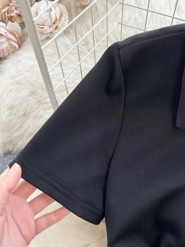 XFPV Women Vestidos Contrasting Colors Patchwork Slim Fit High Waist Denim Dresses Lapel Vestidos Spring Summer 2025 SM10385T260314