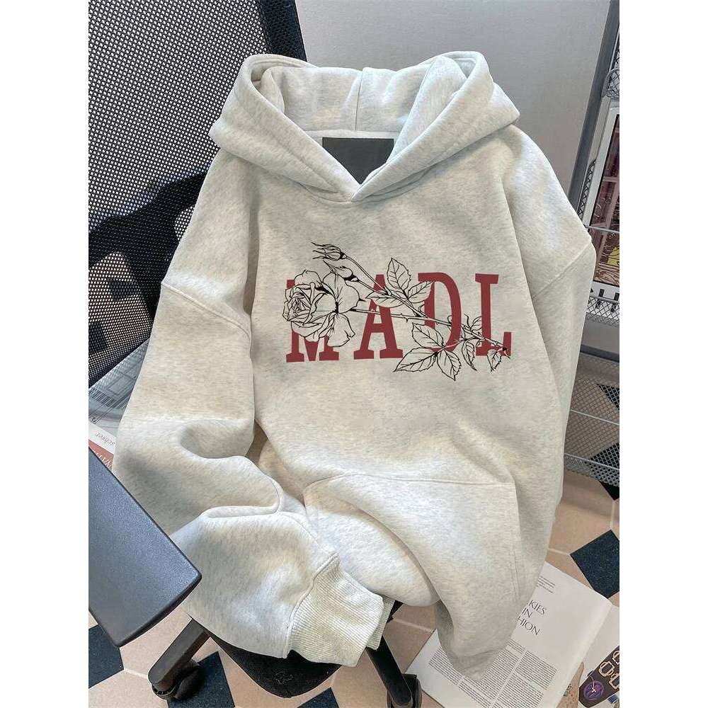 Autumn Winter Best-selling Rose Letter Print Men Women Hooded Sweatshirt Outdoor Vacation Fitness Casual Loose Warm Sportswear Z260314