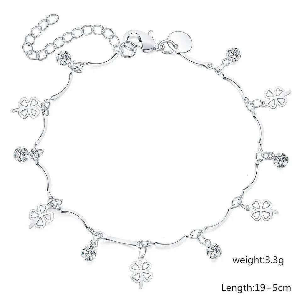 Hot Street trend 925 sterling Silver lucky clover leaf zircon Chain Bracelet for Women Fashion Wedding Party gifts fine Jewelry Z260313
