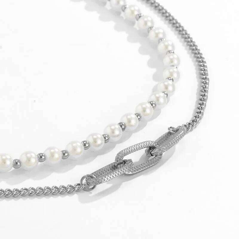 Double Layer Choker for Man y2k Pearl Beads Chain Necklace Statement Chains Men Neck Jewelry Accessories H260312