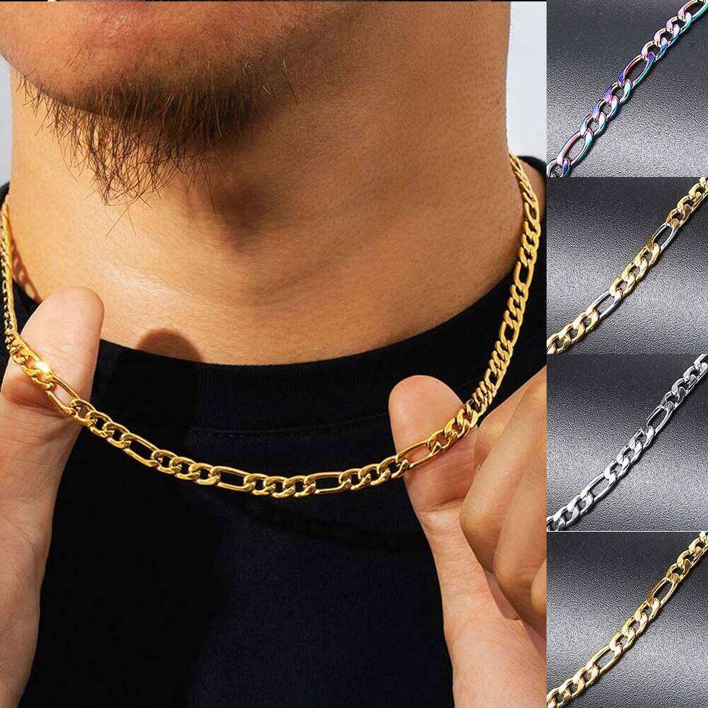 Men 's Figaro Chain Necklace Stainless Steel Minimalist 3mm 60cm Gold Color Fashion New Hip Hop Jewelry Gift Collar Hombres H260312