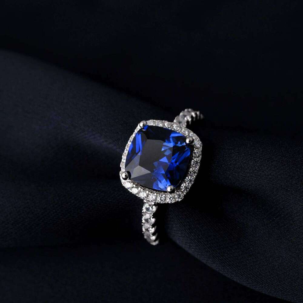 Potiy Huge 4.73ct Created Blue Sapphire 925 Sterling Silver for Women Engagement Wedding Ring Statement Gemstones Jewelry gift H260312