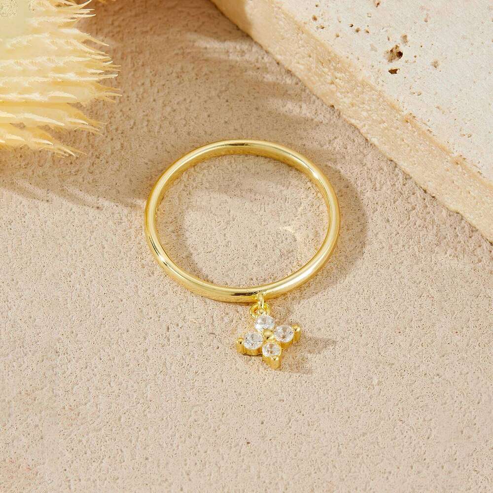 ANDYWEN 925 Sterling Silver Delicate Moving Four Leaf CZ Zircon Pendant Ring Minimalist Luck Charm Daily Women Jewelry Gift H260312