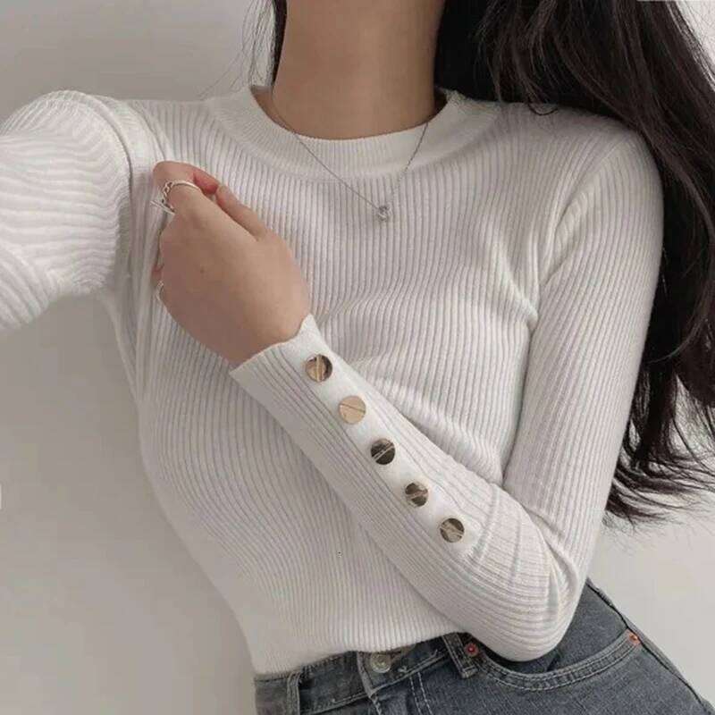 Autumn Winter Women Knitted Sweater Long Sleeve Button O Neck Slim Pullover Sweaters Female Soft Warm Bottoming Tops Z260313