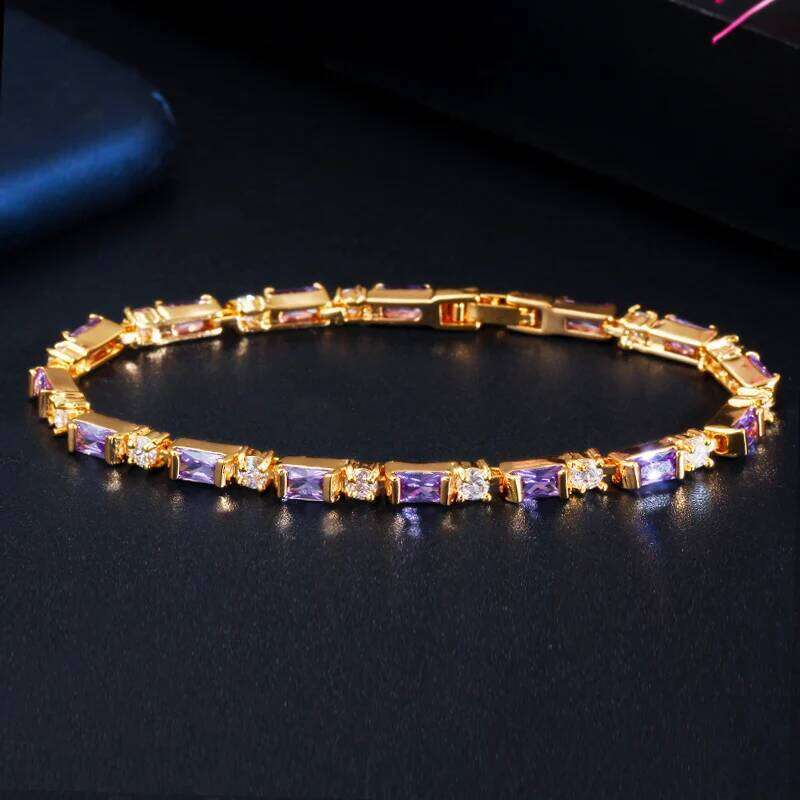 CWWZircons 2023 New Fashion Ladies 585 Gold Color Jewelry Elegant Black CZ Tennis Bracelets for Women Accessories CB208 Z260313