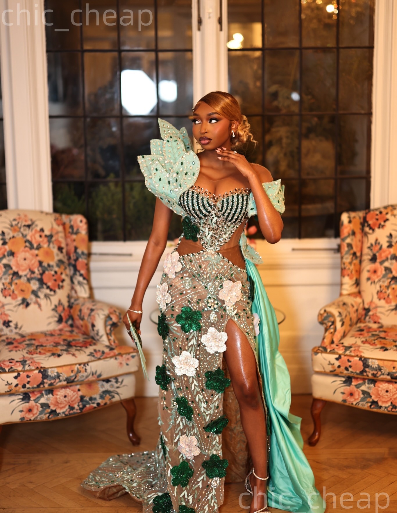 2K26 Mint Prom Dress 2026 Mermaid Prom Dress Illusion Flowers Crystals Sheer Neck Evening Dresses Birthday Party Formal Receiption Gowns Dresses ZJ085