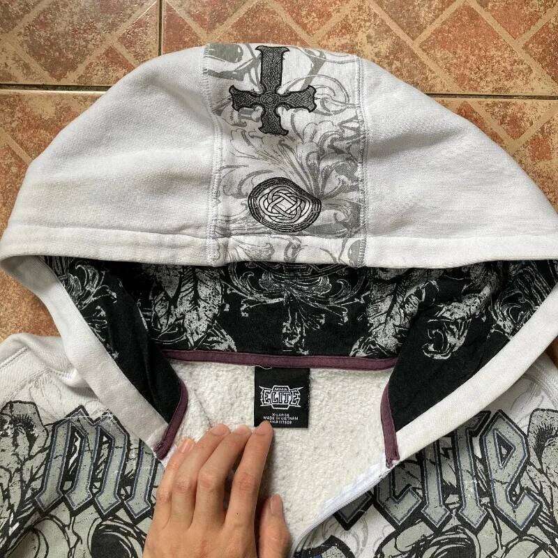 2025 American Vintage Oversized Skull Graphic Zipper Hoodie Men Y2K Harajuku Hip Hop Gothic Couple Casual Joker Sweatshirt Coats Z260315