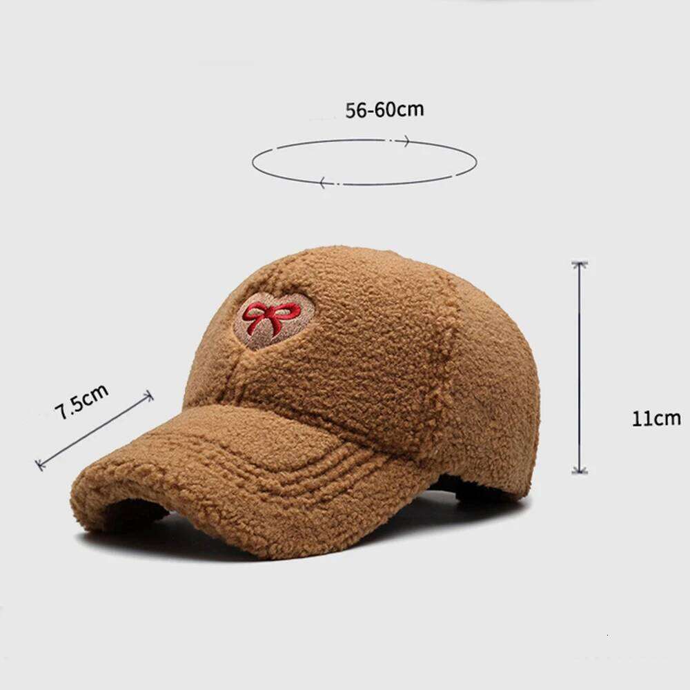 Sherpa Baseball Cap For Women Embroidered Heart And Bow Decoration Warm Winter Outdoor Sport Hat Ladies Z260313