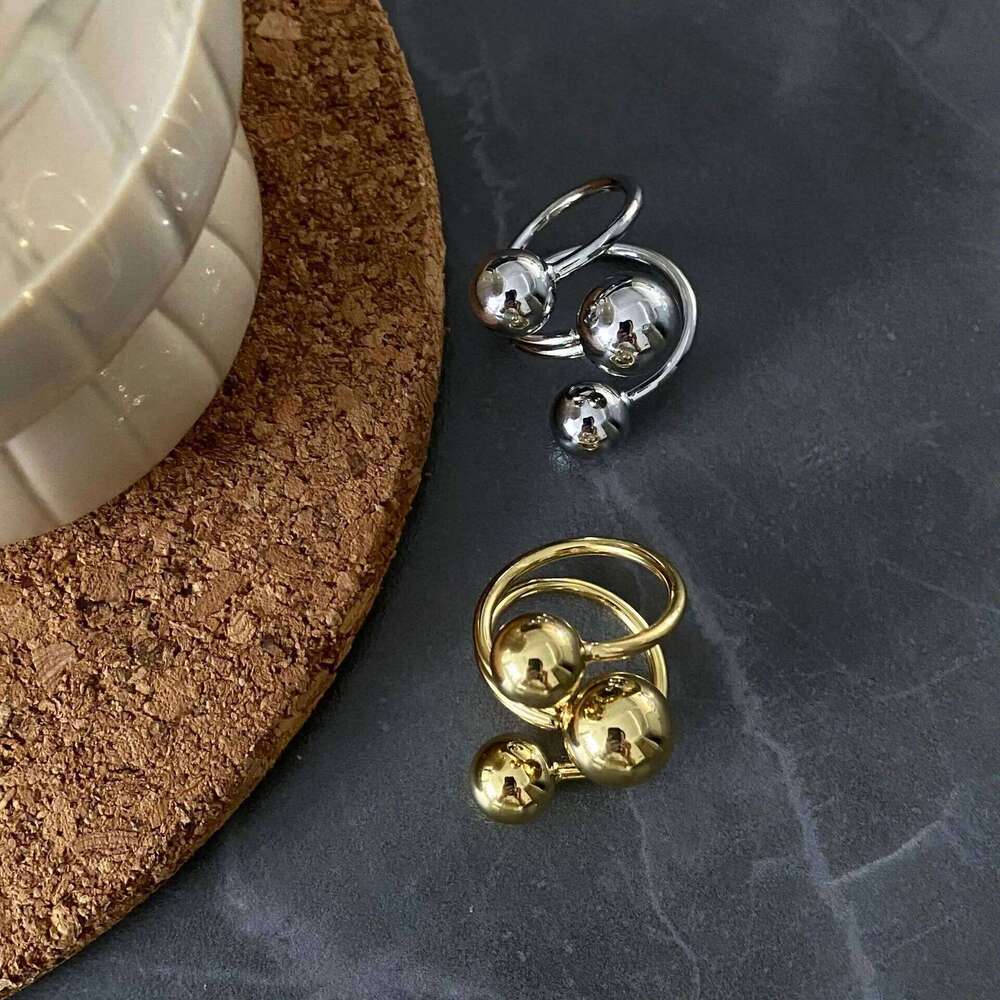 LATS Exaggeration Punk Metal Personality Irregular Three-layer Design Ball-Shape Open Ring for Women Fashion Simple Jewelry Gift H260312