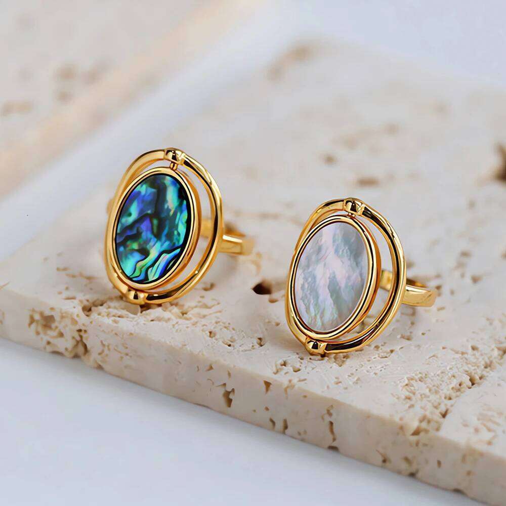 Natural Colorful Abalone Shells Ring For Women Goth Polished Overturn Finger Rings Gold Plated Vintage Jewelry Wedding Gifts H260312