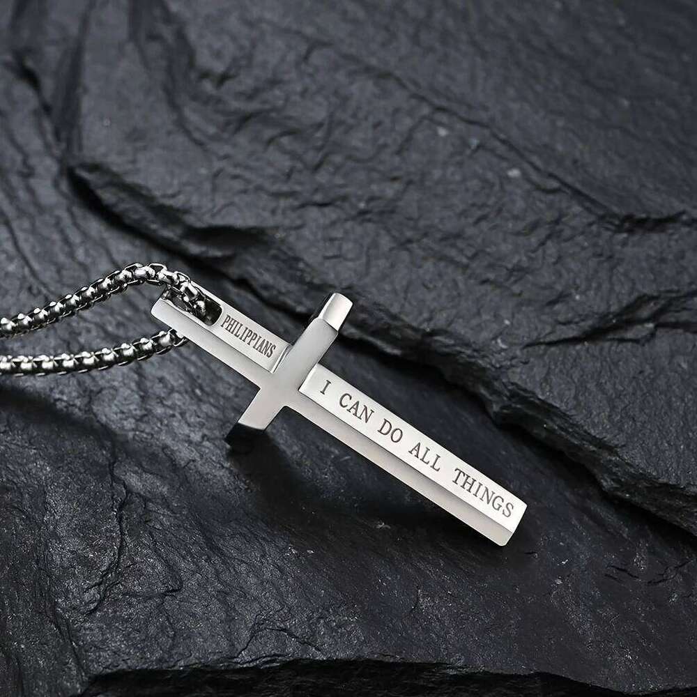 Collar Hombre Stainless Steel Male Jesus Cross Necklace Bible Verse Man's Necklaces for Man Collier Homme Fathers Day Gifts H260312