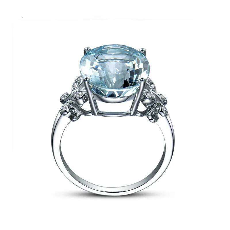Sky blue cubic zirconia Silver Plated Stainless steel Rings For Women Jewelry Wedding Engagement Ring Wholesale Size 6-10 H260312