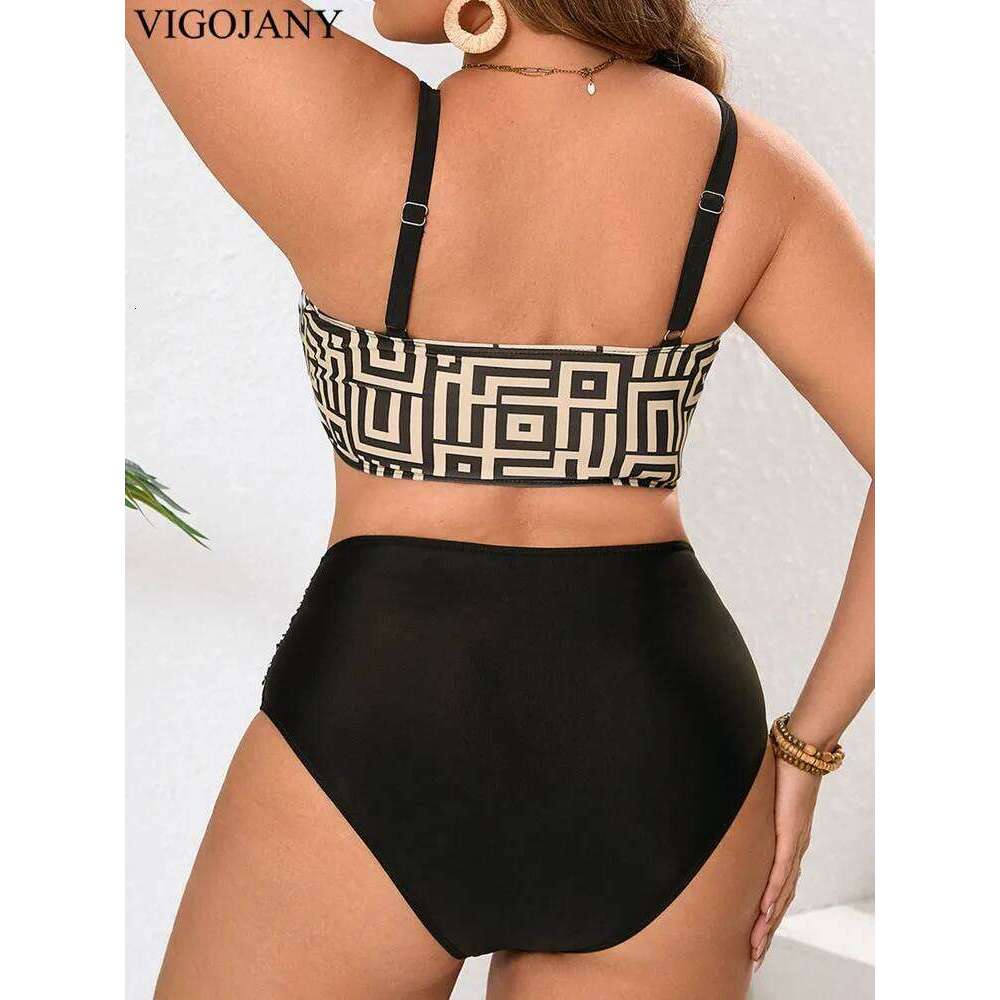 VigoJany 2026 Print Patchwork Plus Size Bikini Women Strapped Push UP Swimsuit High Waist Backless Bathing Suit Beach Bitchwear 26H0313