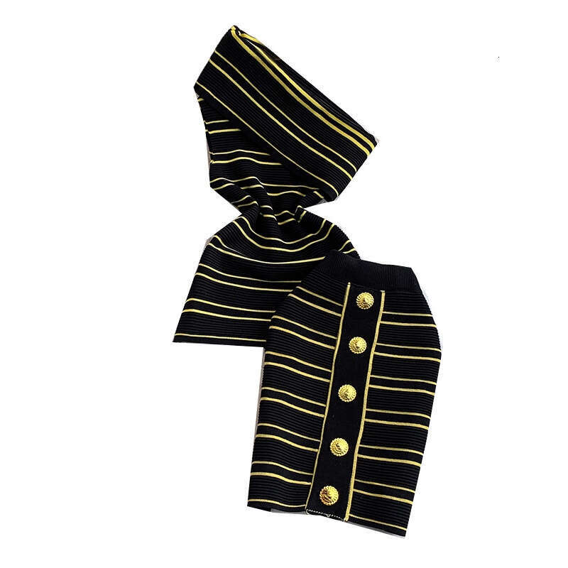 2026 European Fashion Asymmetric Collar Sleeveless Ruffle Knitted Top Luxury Meal Button and Slimming Half Skirt Two Piece Set