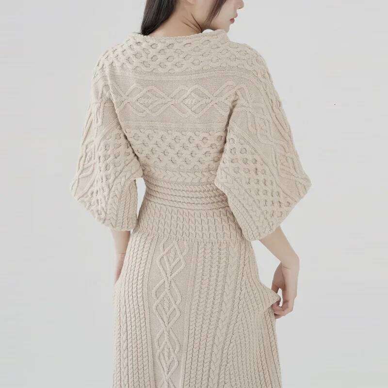 Women's Sleeve Knit Sweater Dress, Warm Slim Pullovers, Long Sleeve, O-neck, Casual Ankle-Length, Autumn, Fashion Z260313