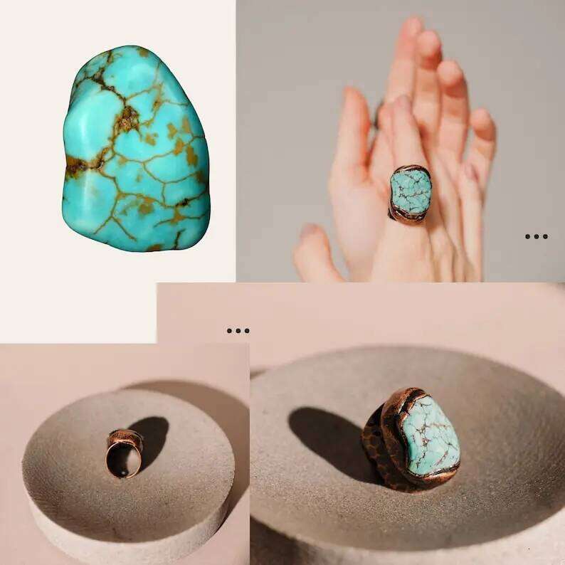 YEEVAA Chunky Turquoise Bronze Ring, Handmade Jewelry Gift H260312
