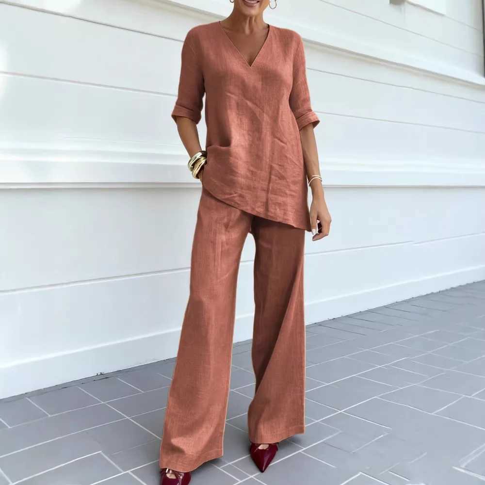 Solid Color Casual Loose Pants Sets For Women 2026 Elegant Autumn Womens Two Pieces Suit Full Trouser Set Female Outfit Clothes M260313