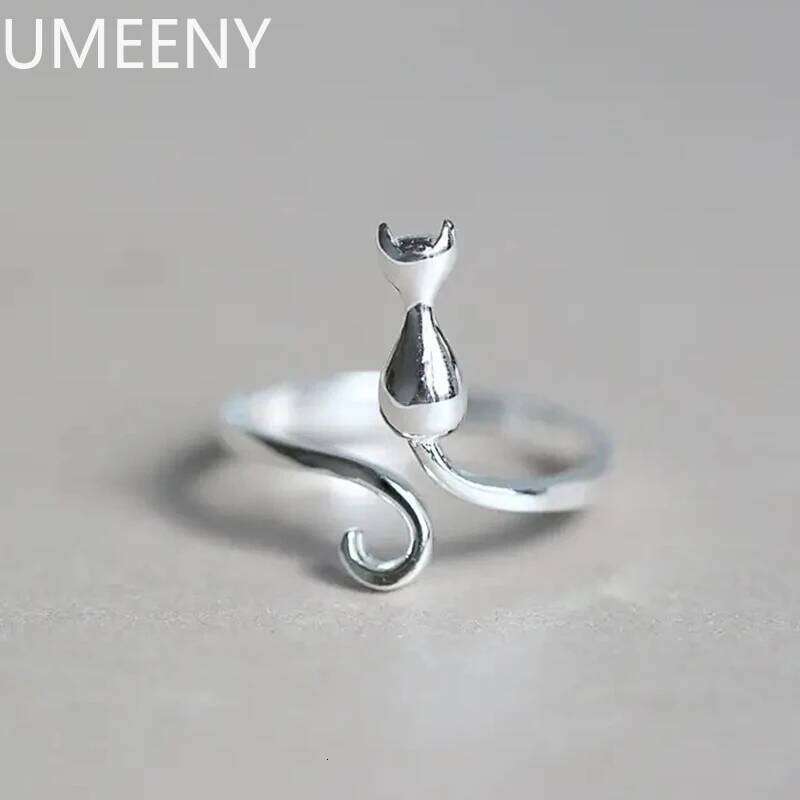 925 Silver Cat Ring for Women Adjustable Opening Animal Rings Simple Elegant Girls Accessories Fashion Versatile Jewelry H260312
