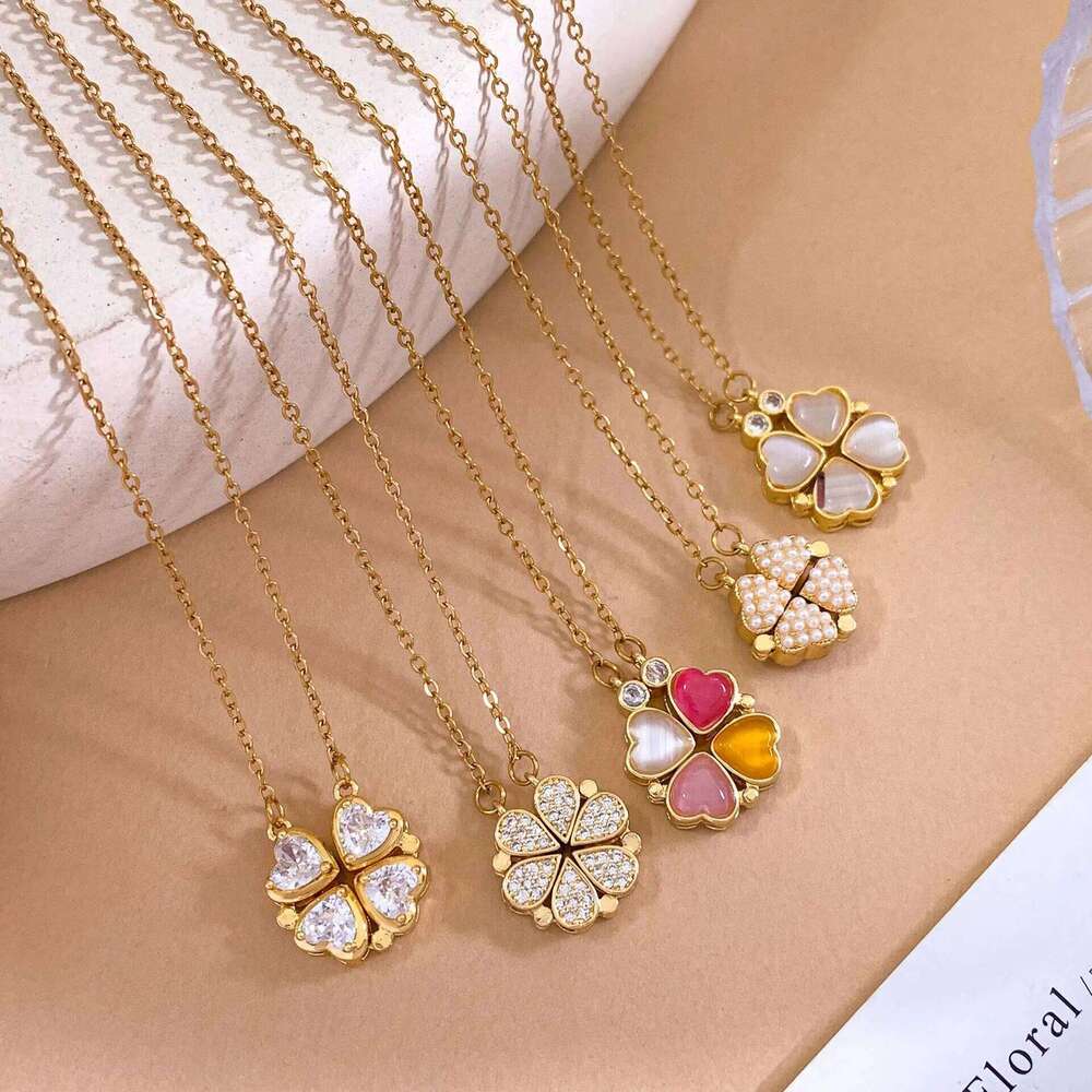 Magnetic -Petal Flower Design Necklace Women's Fashionable Versatile Non-Fading Titanium Steel Jewelry Cross-Border H260312