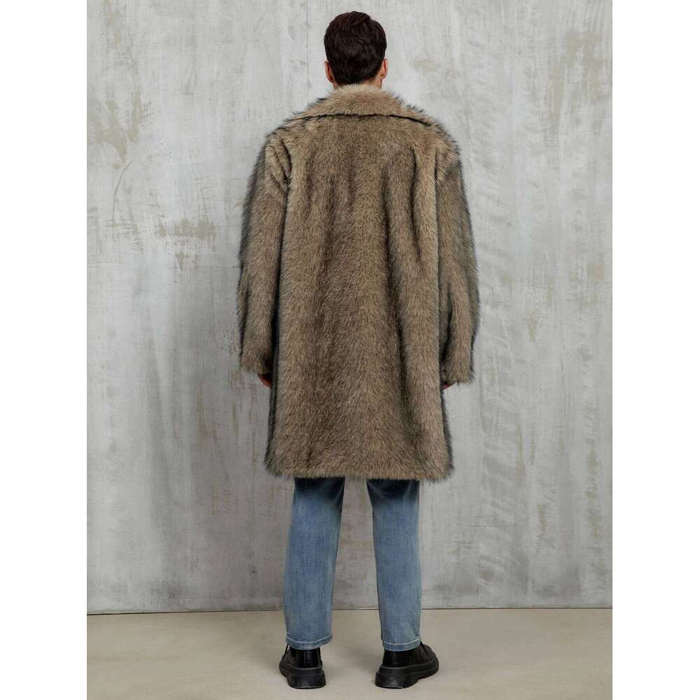 Autumn Winter Large Lapel Long Faux Fur Jacket Men's Overcoat Men Clothing Coat With Pockets Z260313
