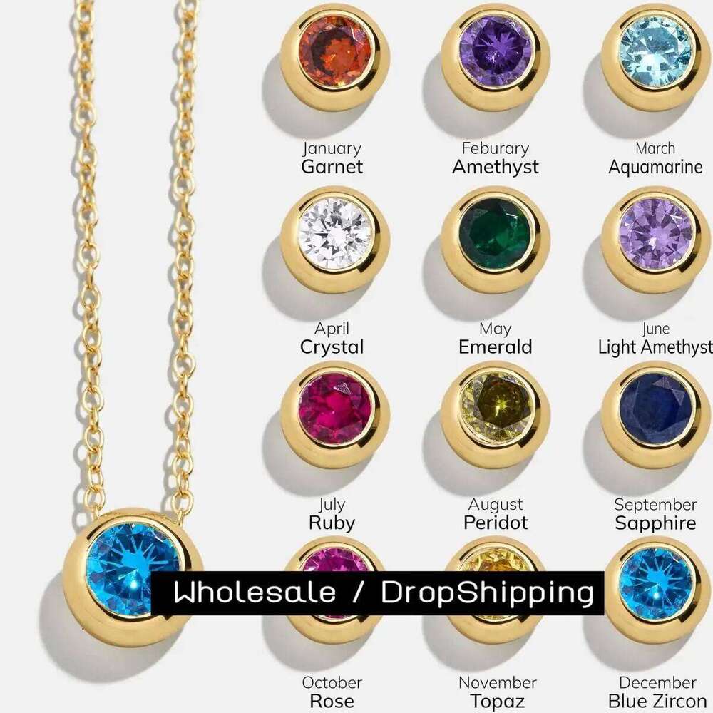 CARLIDANA Best Sell Round Zirconia Stainless Steel 12 Month Crystal Birthstone Pendant Gold Color Necklace For Women Jewelry H260312
