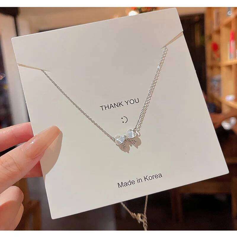 Light Luxurious Opal Bow Necklace Women's Ins Fashionable Versatile Temperament Small And Fresh Titanium Steel Chain H260312